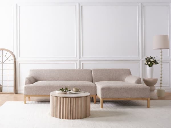 Soffa Vänster Ljusbrun Polyester Tyg Träben Vardagsrum Stilfull Elegant