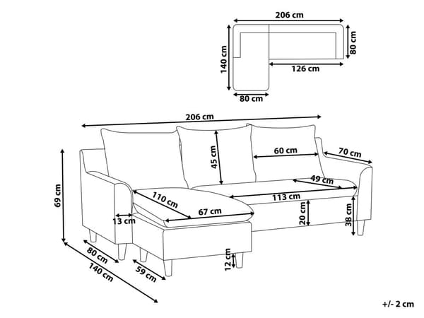 Hjørnesofa med Chaiselong Lysegrå Polyester 3 Personers Sofa L Formet Sofa Dyb Blød Stofsofa Design Højrevendt