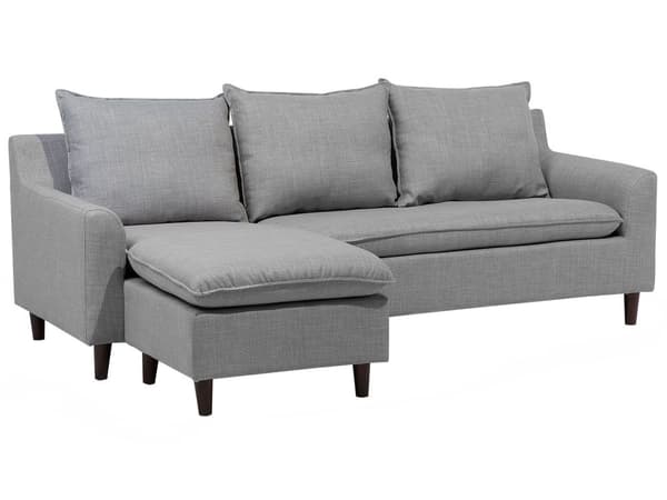 Hjørnesofa med Chaiselong Lysegrå Polyester 3 Personers Sofa L Formet Sofa Dyb Blød Stofsofa Design Højrevendt