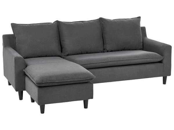 Hjørnesofa med Chaiselong Mørkegrå Polyester 3 Personers Sofa L Formet Sofa Dyb Blød Stofsofa Design Højrevendt