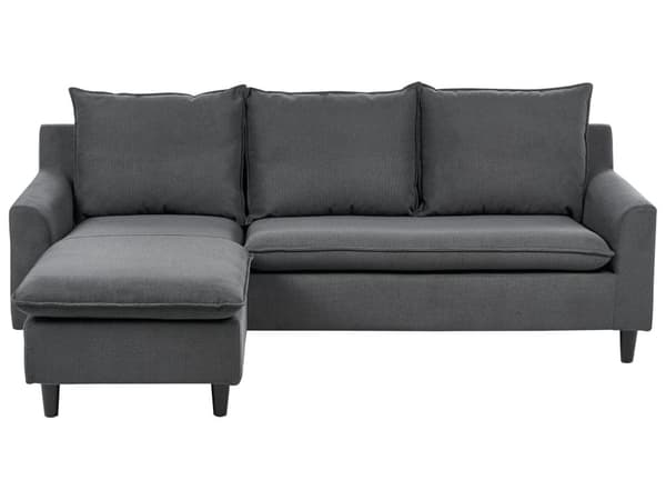 Hjørnesofa med Chaiselong Mørkegrå Polyester 3 Personers Sofa L Formet Sofa Dyb Blød Stofsofa Design Højrevendt