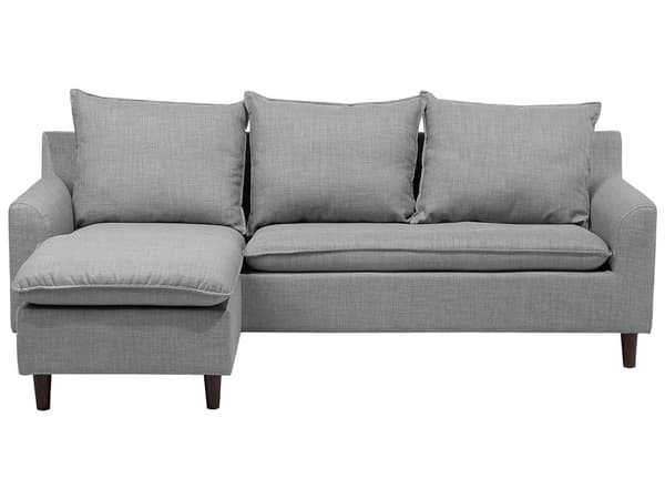 Hjørnesofa Lysegrå Stoff 3-seter L-form Treben Ryggputer Sjeselong Høyrevendt Klassisk og moderne design Sofa Stue