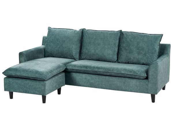Hjørnesofa Blågrønn Fløyel 3-seter L-form Treben Ryggputer Sjeselong Høyrevendt Klassisk og moderne design Sofa Stue