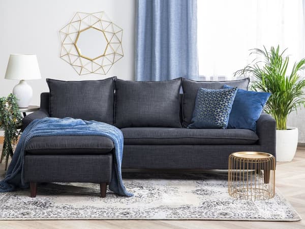 Hjørnesofa Mørkegrå Stoff 3-seter L-form Treben Ryggputer Sjeselong Høyrevendt Klassisk og moderne design Sofa Stue