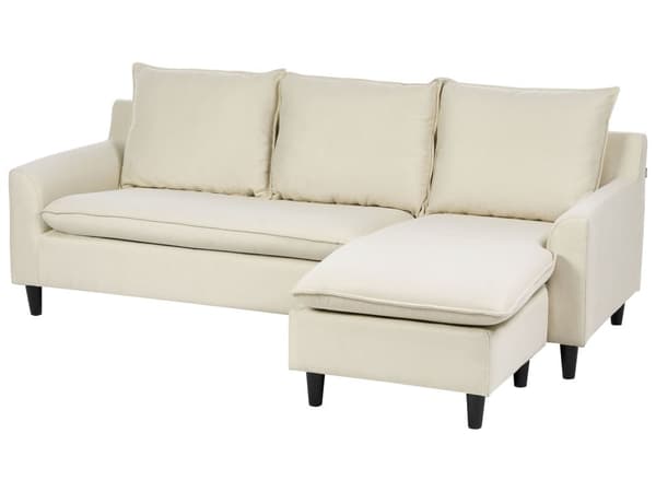 Hörnsoffa Vänster Beige Tygklädsel Träben Schäslong Kudde Rygg