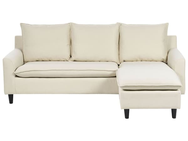 Hörnsoffa Vänster Beige Tygklädsel Träben Schäslong Kudde Rygg