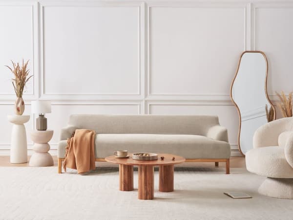 Sofa Beige Polyesterstoff 3-seter Ben i tre Vannavvisende stoff Moderne og tradisjonell stil Stue