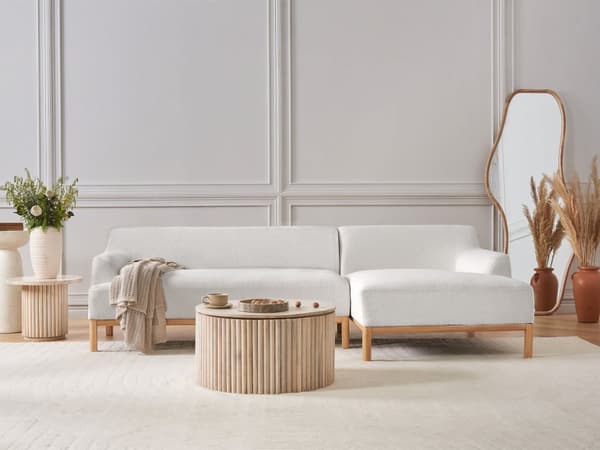Hjørnesofa Off-white Bouclé 3-seter Venstrevendt Ben i tre Moderne og tradisjonell stil Stue