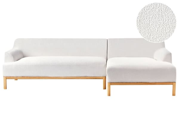Hjørnesofa Off-white Bouclé 3-seter Venstrevendt Ben i tre Moderne og tradisjonell stil Stue