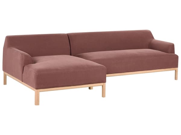 Hjørnesofa Vinrødt Polyesterstoff 3-seter Høyrevendt Ben i tre Vannavvisende stoff Moderne og tradisjonell stil Stue