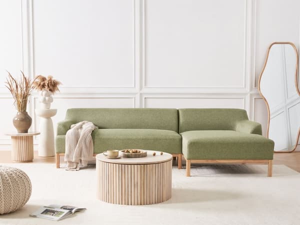 Hjørnesofa Grønn Polyesterstoff 3-seter Venstrevendt Ben i tre Vannavvisende stoff Moderne og tradisjonell stil Stue