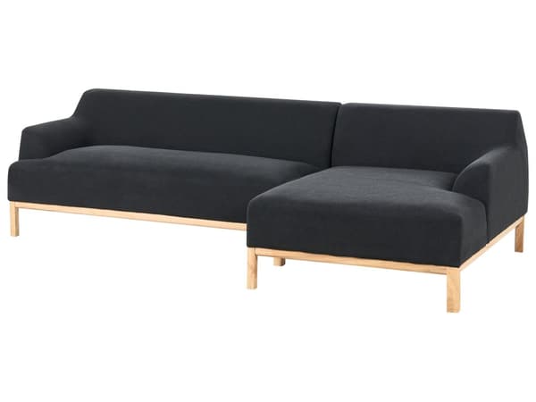Hjørnesofa Svart Polyesterstoff 3-seter Venstrevendt Ben i tre Vannavvisende stoff Moderne og tradisjonell stil Stue