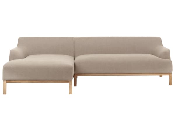 Hjørnesofa Taupe Polyesterstoff 3-seter Høyrevendt Ben i tre Vannavvisende stoff Moderne og tradisjonell stil Stue