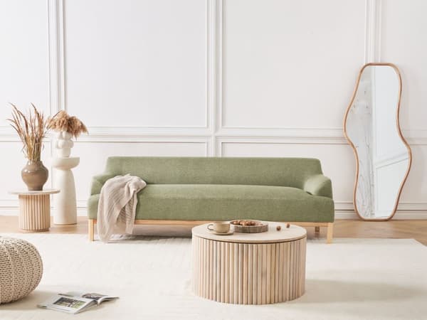 Sofa Grønn Polyesterstoff 3-seter Ben i tre Vannavvisende stoff Moderne og tradisjonell stil Stue