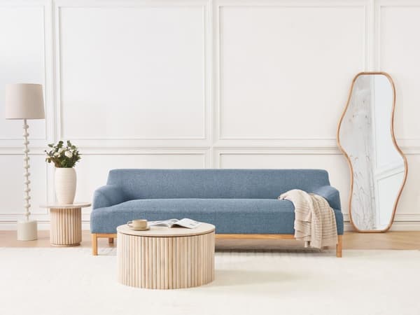 Sofa Blå Polyesterstoff 3-seter Ben i tre Vannavvisende stoff Moderne og tradisjonell stil Stue