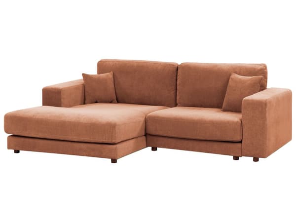 Høyrevendt 3-seters Hjørnesofa Rød Stoffpolstring Skinnarmlener Ekstra Puter Minimalistisk Moderne Stil