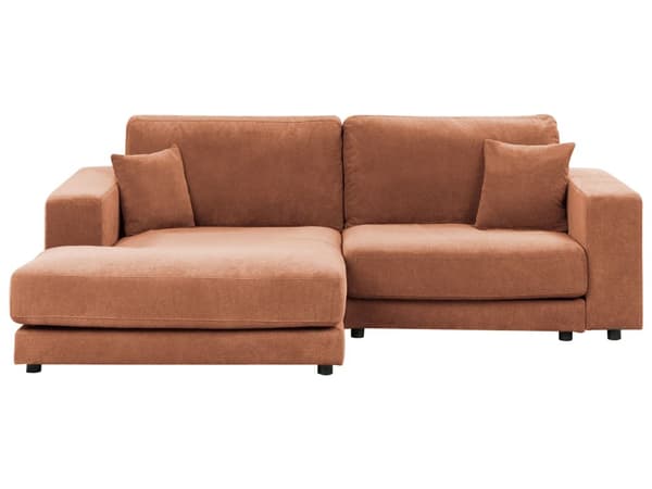 Høyrevendt 3-seters Hjørnesofa Rød Stoffpolstring Skinnarmlener Ekstra Puter Minimalistisk Moderne Stil