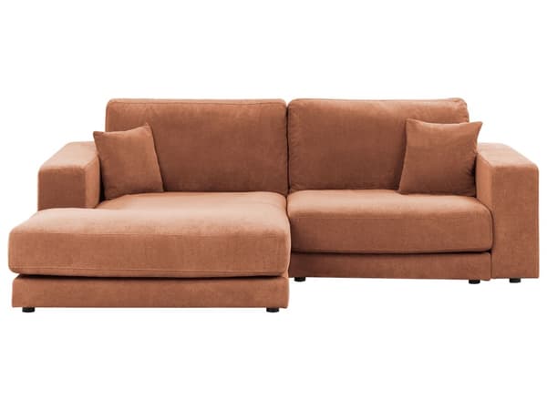Hörnsoffa Höger 3-sits Ljusröd Tyg Stoppad Armstöd Extra Kuddar Minimalistisk Modern Stil