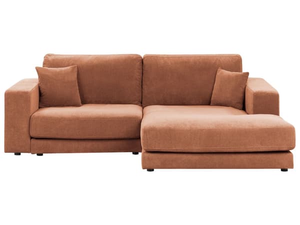 Hörnsoffa Vänster 3-sits Ljusröd Tyg Stoppad Armstöd Extra Kuddar Minimalistisk Modern Stil