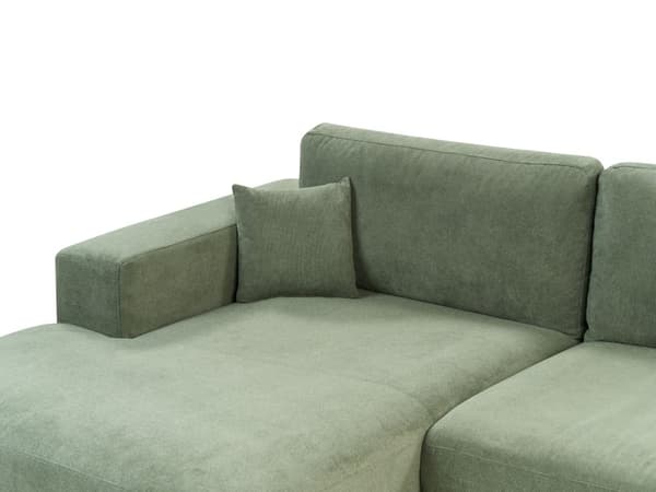 Hörnsoffa Höger 3-sits Grön Tyg Stoppad Armstöd Extra Kuddar Minimalistisk Modern Stil