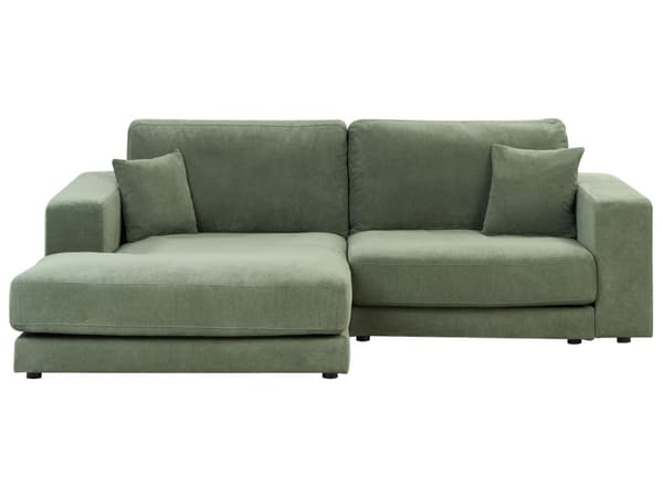 Hörnsoffa Höger 3-sits Grön Tyg Stoppad Armstöd Extra Kuddar Minimalistisk Modern Stil