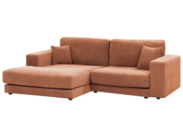 Hjørnesofa 3-personers lys rød mursten polstret højre hjørne sidearmlæn ekstra puder minimalistisk moderne stil