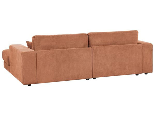 Hjørnesofa 3-personers lys rød mursten polstret venstre hjørne sidearmlæn ekstra puder minimalistisk moderne stil