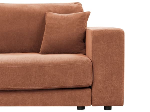 Hjørnesofa 3-personers lys rød mursten polstret venstre hjørne sidearmlæn ekstra puder minimalistisk moderne stil
