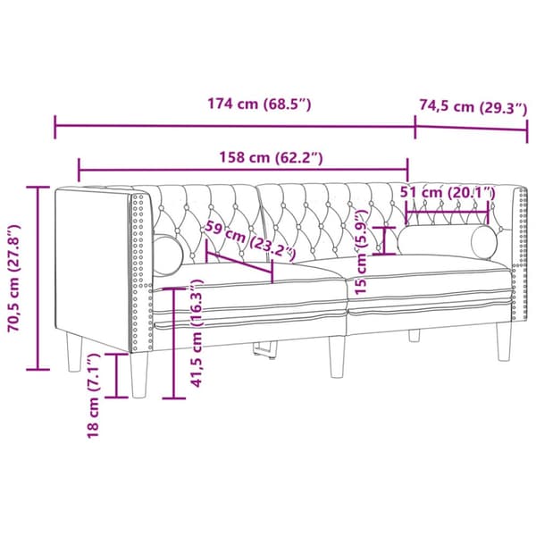 2-personers Chesterfield-sofa m. puder imiteret ruskind brun