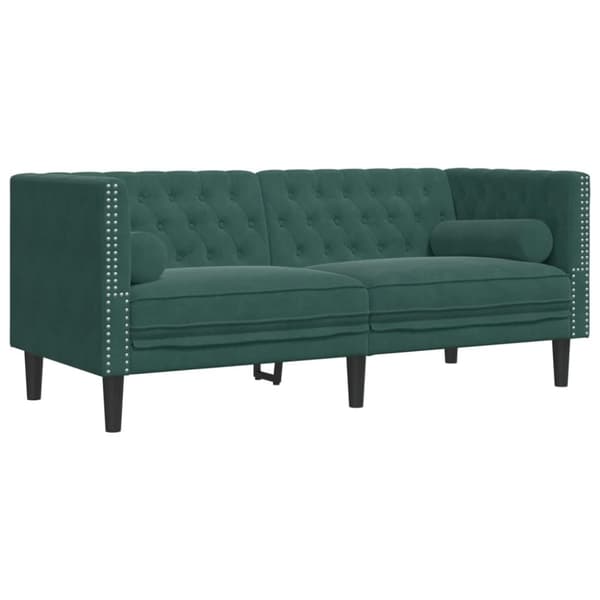 2-personers Chesterfield-sofa med bolsterpuder fløjl mørkegrøn