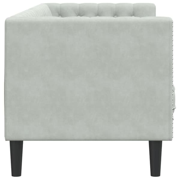 Chesterfield-sohva varrella, 3-istuttava, vaaleanharmaa, sametti