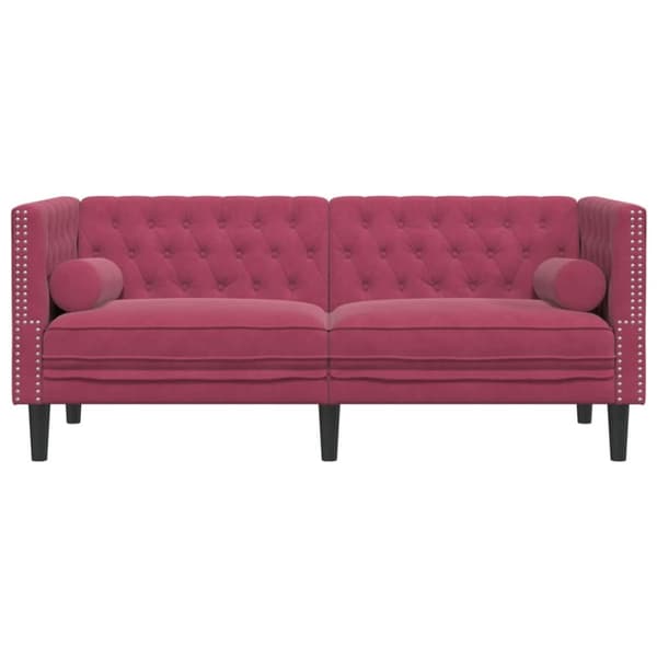 2-personers Chesterfield-sofa med bolsterpuder fløjl vinrød