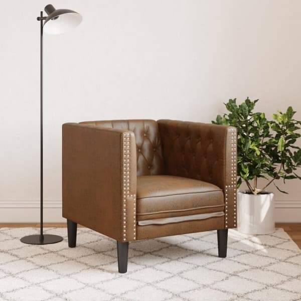 Chesterfield-sofastol imiteret ruskind brun