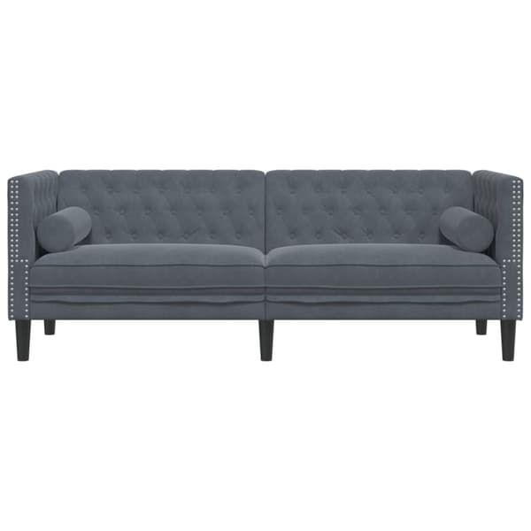 Chesterfield-sohva varrella, 3-istuttava, tummanharmaa, sametti