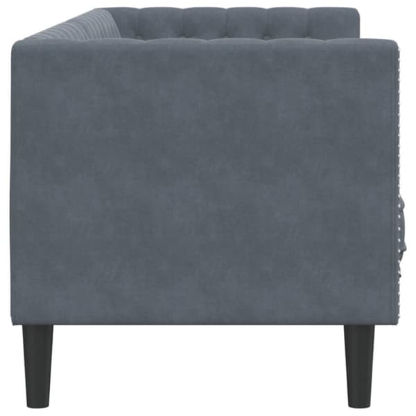 Chesterfield-sohva varrella, 3-istuttava, tummanharmaa, sametti