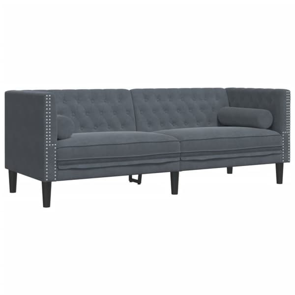 Chesterfield-sohva varrella, 3-istuttava, tummanharmaa, sametti