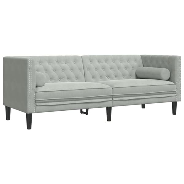 3-osainen Chesterfield-lounge, jossa rullat, vaaleanharmaa, sametti