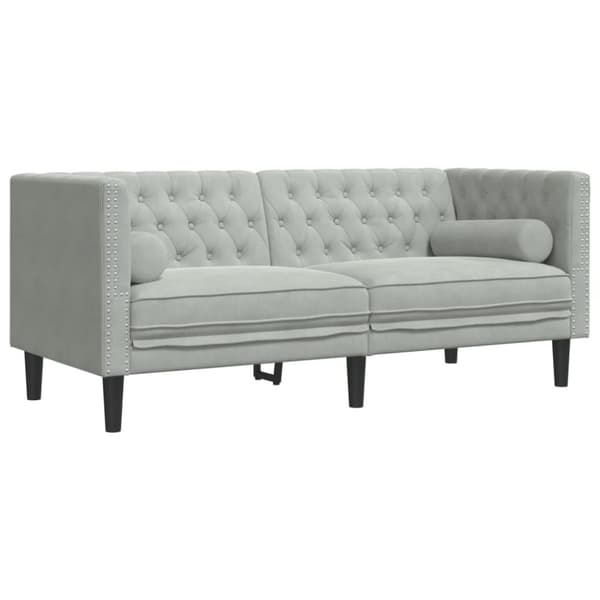 3-osainen Chesterfield-lounge, jossa rullat, vaaleanharmaa, sametti