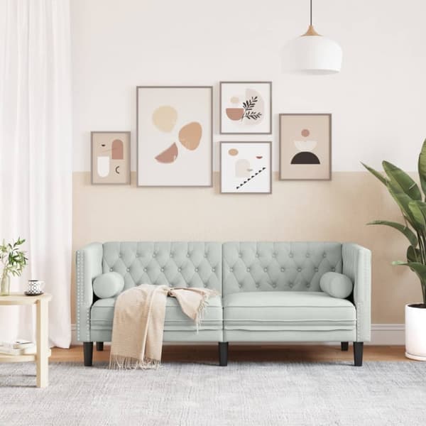 Chesterfield-sohva varrella, 2-istuttava, vaaleanharmaa, sametti