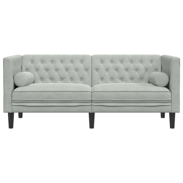 Chesterfield-sohva varrella, 2-istuttava, vaaleanharmaa, sametti