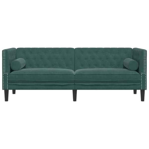 Chesterfield-sohva varrella, 3-istuttava, tummanvihreä, sametti