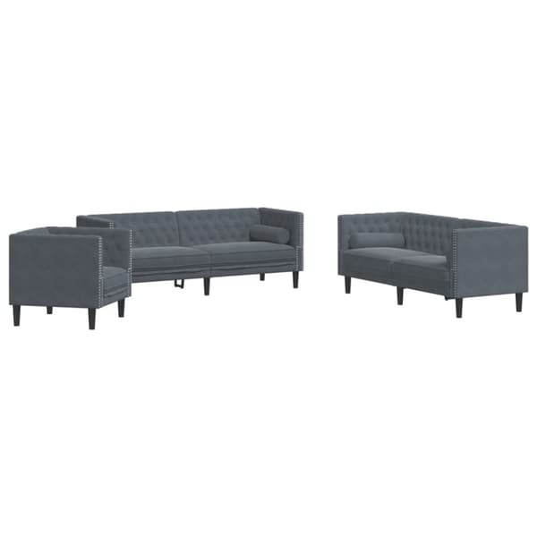 3-personers Chesterfield-sofasæt med puder fløjl mørkegrå