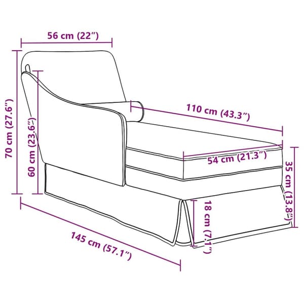 Chaise Longue tyynyllä, tummanharmaa sametti
