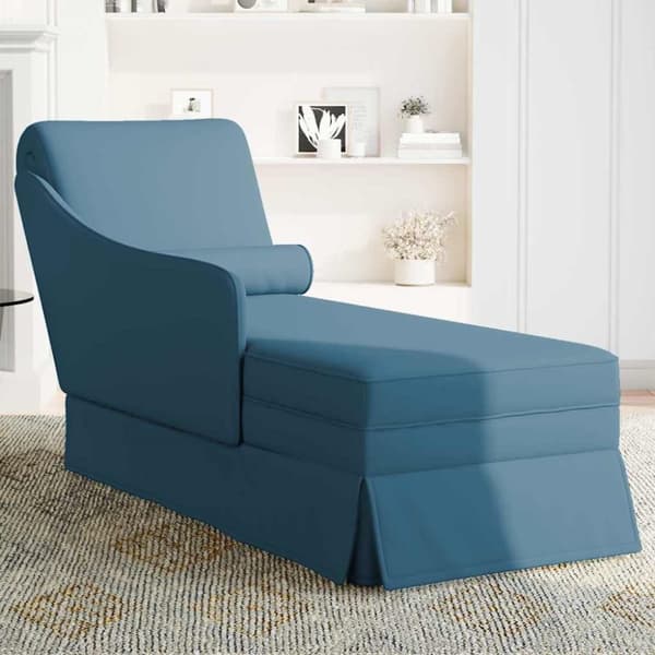 Schäslong med bolster och höger armstöd blå sammet
