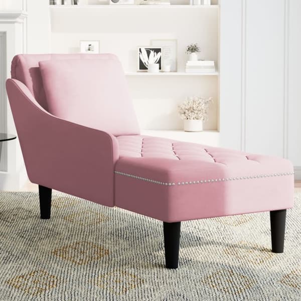 Schäslong med kudde och höger armstöd rosa sammet