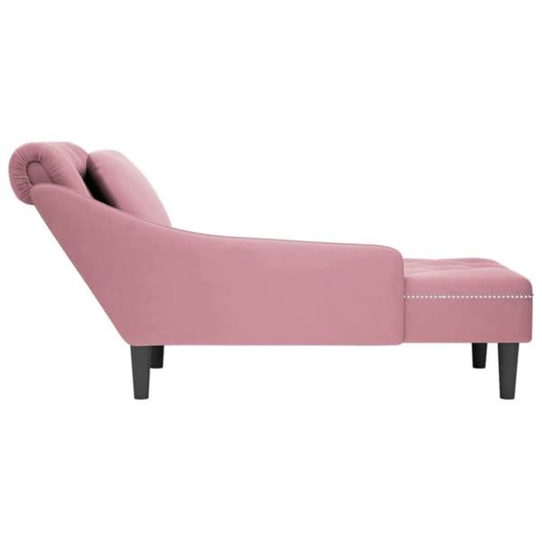 Schäslong med kudde och höger armstöd rosa sammet