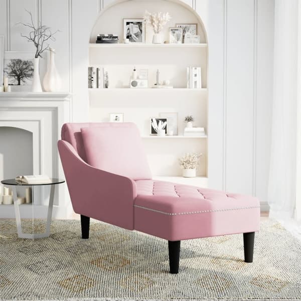 Schäslong med kudde och höger armstöd rosa sammet
