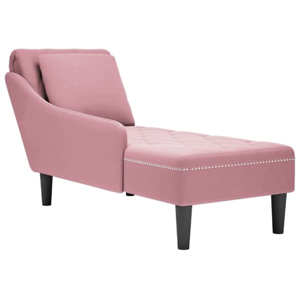 Schäslong med kudde och höger armstöd rosa sammet