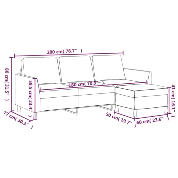 3-sitssoffa med fotpall gräddvit 180 cm konstläder