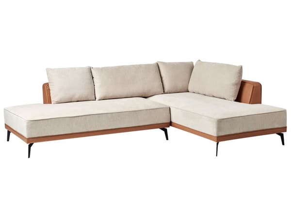 Hjørnesofa med Chaiselong Beige Brun Polyester 3 Personers Sofa L Formet Sofa Dyb Blød Stofsofa Design Venstrevendt